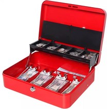 휴대용 금전출납통 카운터 금고 돈통 플리마켓 캐쉬박스, 단일사이즈, 레드 열쇠형