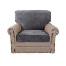 가무카이 4피스 스트레치 쿠션 커버 소파 등받이 T 쿠션 슬립커버 세트 안락의자 러브시트 소파 벨벳 소파 등받이 및 시트 쿠션커버 세트(아이보리 러브시트), Grey, Armchair