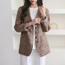 바보사랑 여자 여름 캐주얼 린넨 체크 자켓.옷자락(무료배송)