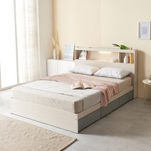 공간사이 로터스 LED 수납침대 프레임+ 55T컴포트 매트리스, 워시그레이