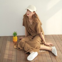 핑커바웃 도트 프린트 루즈핏 셔츠 롱 원피스