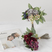 cocooning 홈가드닝 조화부쉬 4color 장미왁스플라워번들 인테리어 조화, 푸시아퍼플