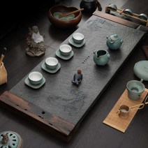 차반 배수기 스톤 차탁 찻상 자사호 전통 티 트레이, 60x30x3cm 싱글티트레이