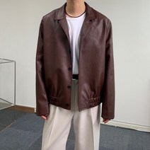 남자 오버핏 가죽 자켓 싱글 라이더 브라운 자켓 숏 크롭 레더 블루종 트러커