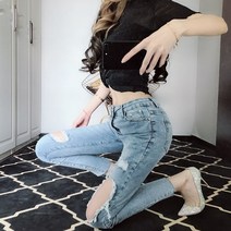 여성 슬림핏 데미지 청바지 디스트로이드 연청 워싱진 입소문난 색감