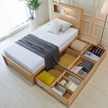 몽트빌 바오탑 화이트 원목 수납 침대 SS, 네추럴우드