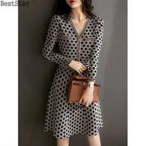 BestStar 춘추 스커트 여밈 긴팔 체크 원피스 여