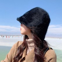 여성용겨울모자 밍크털 퍼 벙거지모자 글램핑룩 방한