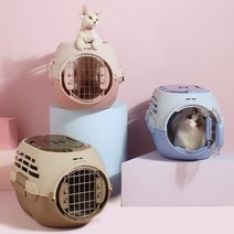 오블리펫 답답하지 않는 투명창 고양이 이동장, 핑크