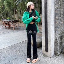Makone 여성 청바지 팬츠 와이드 청바지 슬림 데님 팬츠크로스 허리 상어 가죽 나팔바지 밖 입다 봄 허리 슬림 큰 사이즈 바비 바지 트임 캐주얼 드래그 바지 여자