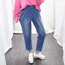 더탑 여성용 여름 시원한 롤업 와이드 청바지