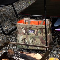 [포켓로드스틸] 지플랫로드 캠핑 테이블 쓰레기통 거치대 가방 선반 걸이 포켓 수납 감성 정리함, 세트(가방+프레임), 멀티캠 밀리터리