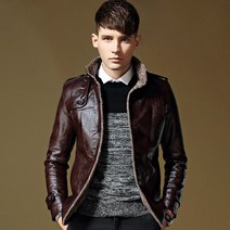 할리데이비슨 가을 겨울 남성용 솔리드 벨벳 두꺼운 모피 칼라 PU 가죽 자켓 플러스 사이즈 오토바이 코트 바이커 의류, [02] XXXS, [02] 브라운