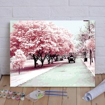 캔버스 유화 그리기 세트 해외DIY 명화그리기 대형 장미 꽃 플라워 숫자 그림 색칠하기, 수박빨강 132 - 벚꽃이 흩날리다