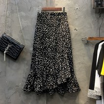 Choyur 여자 쉬폰 미디 오버핏 언발란스 플라워 a라인 스커트