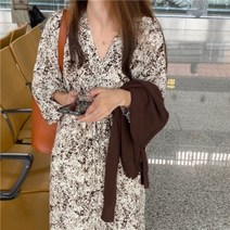 V넥 플레어 A라인 에스닉 긴팔 크로스 랩 롱 원피스 동네마실룩 맘룩 휴가지 여행지