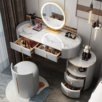 LED 조명 화장대 깔끔한 심플 화장대 거울 수납장 학생 원룸 화이트, 조립하기, 120테이블+캐비닛+LED거울+새둥지의자