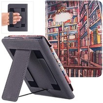 BOZHUORUI Kobo Clara 2e eReader (2022 출시 모델 N506)용 스탠드 케이스 - 더블 핸드 스트랩과 자동 슬립/웨이크 (매그놀리아) 포함 프리미엄 PU, Bookstore, Bookstore