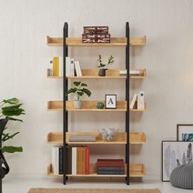 가구앤하우스 1200책장 원목 서재 피규어 다용도 5단 BOOKSHELF 철재책장 DIY철재책장 책장세트, 블랙+고무나무/내추럴