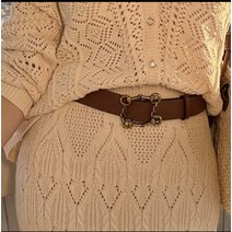 펀칭 니트 카디건 스커트 세트