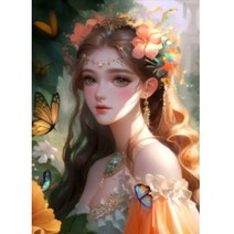캔버스형 보석십자수 나비요정 온갖 꽃들이 만발한 천사 여신 미녀 행운 가져다주는 인물그림 집들이 새집선물 라운드 구슬 집콕취미 비즈 수제공예 액자없음 DIY패키지 20종, 선택04-플라워나비요정, 80*100CM