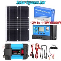 태양광발전기 태양열 110v220v 태양 전지 패널 시스템 18v18w 태양 전지 패널 + 30a 충전 컨트롤러 + 4000w 수정 사인파 인버터 키트 발전 키트, 12v  110v 6000w