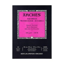 Arches 수채화 종이 패드 300g(140lb) 세목(가장 매끄러움) 29.7 x 35.6cm(10 x 14인치) (1795098)