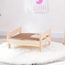 원목 강아지 침대 반려견 침구 고양이침대 깔개 소형, 원목 침대 + (노란색 매트)