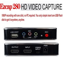 [해외]Ezcap280 VHS- 디지털 변환기 아날로그 비디오 레코더 AV 캡처 Hi8 DVD VCR 용 비디오 디지털 형식