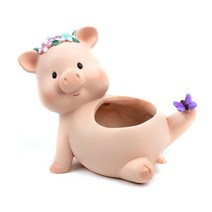 귀여운 동물 돼지 모양 미니 꽃 냄비 수지 즙이 많은 화분 장식 만화 선인장 공기 공장 책상 홈 실내 사무실 장식, 분홍색