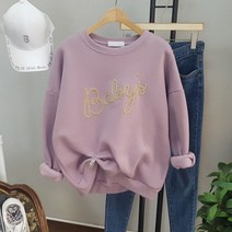 상상그이상 여성용 국내제작 기모안감 뽀글이 영문 레터링 맨투맨 티셔츠