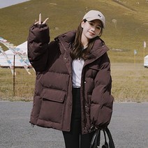 여성겨울패딩 다운 깃털 재킷 코트 헐렁한 두꺼운 따뜻한 거품 짧은 대형 퍼 면 재킷 착실히 보내다