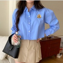 퍼니걸스 6324 베이직 카라 자수 크롭 셔츠 남방 여성의류
