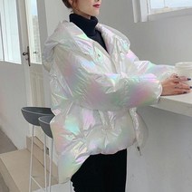 여성 유광 숏패딩 겨울 여자 오버핏 하프 코튼 광택 점퍼 블랙프라이데이 22FW