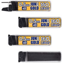 June Gold 640피스 0.5mm 4B 심 리필 튜브 당 160개 미세한 두께 파손 방지 납/흑연디스펜서 4개 팩 USA 미국, 4B Graphite, 0.5 mm