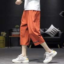 Baiwife 여름 남자 빅사이즈 냉장고 바지 캐주얼 트렌드 칠부 팬츠 솔리드 스트링 와이드 통바지 남