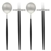 큐티폴 고아 블랙 디너 2종 2인 세트, 1세트, 수저세트2p + 젓가락받침2p