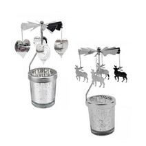 2Pcs 로터리 티 라이트 캔들 홀더 기둥 캔들 캔들 홀더 봉헌 촛불 회전 촛대 장식 크리스마스 휴일 축제, 하트 사슴, 금속