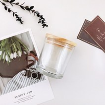 캔들 향초 유리 기본용기 - 투명 + 심플우드캡, 7oz