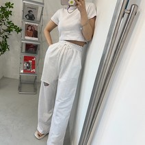 크롭 반팔 컷팅 와이드팬츠 트레이닝세트