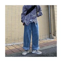 남자블랙진 연청바지 중년청바지 와이드 레그 청바지 남성 가을 미국의 하이 스트리트루즈핏 패션 힙합 바지미니멀리스트 매일
