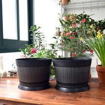 빈티지 통나무 플라스틱 대형화분 30x23cm 인테리어, 오크통 K30 블랙
