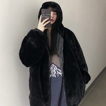 어라운드24 여성 후드 페이크퍼 점퍼 집업 루즈핏 아우터