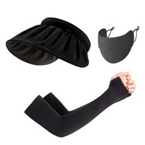 Oicorgi_ 여름 셸 양산 모자 듀얼 사용 머리 후프 여성 Sunblock 오픈 탑 야외, [11] 3Pcs Black, [01] 56-58cm