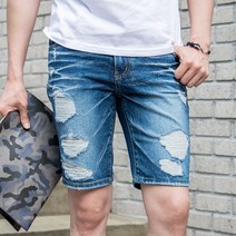 비시크 비즈윙 워싱 5부 청반바지