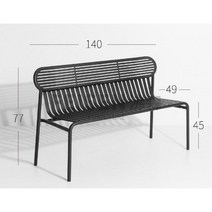 블랙 야외 루프탑 호텔 테라스 카페 테이블 의자 세트, 벤치 + 등받이 140 x 48 x 77