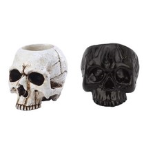 2x 우는 해골 테이퍼 캔들 홀더 촛대 저녁 식사 해골 장식, 수지, 블랙+화이트