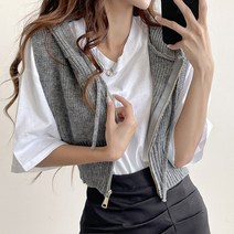 입꼬 큐트 후드 집업 크롭 니트 조끼4color