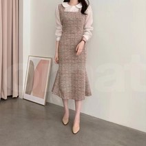 오르네트 여성 모직 스퀘어넥 멜빵 원피스