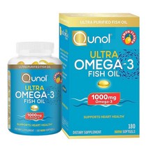 피쉬 오일 오메가 3 미니 소프트젤 Qunol 1000mg EPA + DHA 울트라 퓨어 레몬 맛 삼키기 쉬운 3개월, 180 Count (Pack of 1)